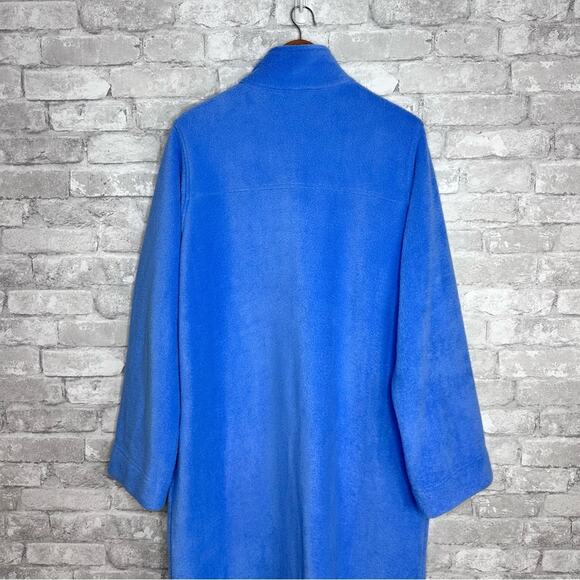 LL Bean Fleece Robe Size Large Full Zip Long Plush Winter Arctic Blue Pockets - Picture 8 of 12